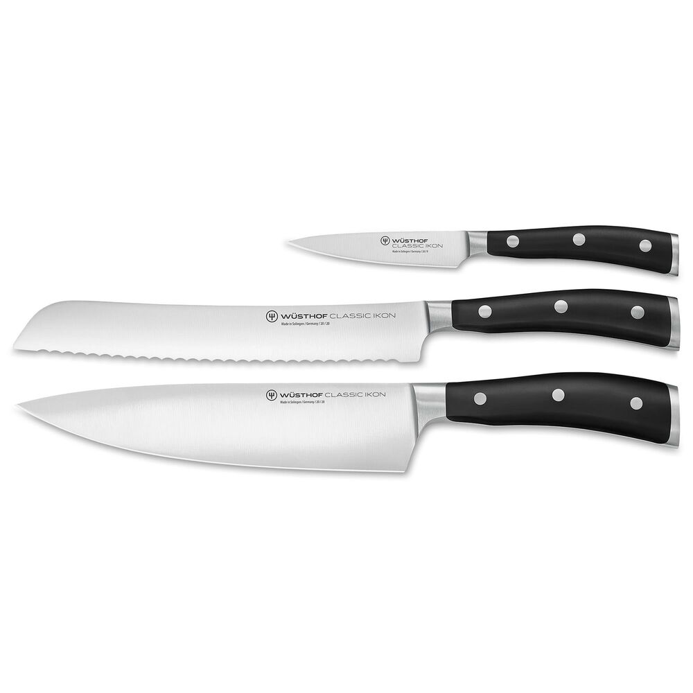 Wusthof Classic Ikon 3-Piece Knife Set in Stainless Steel and Black, , large