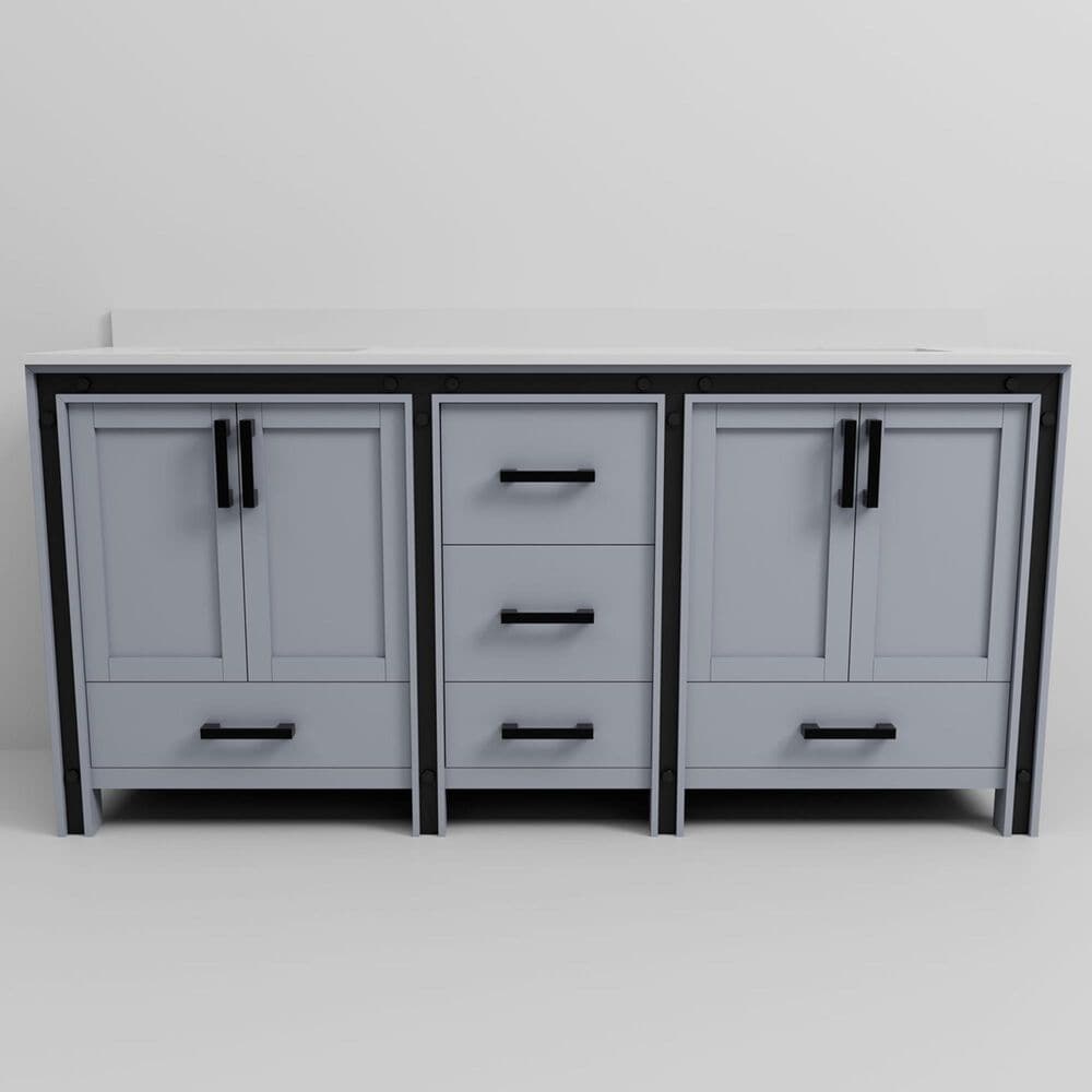Lexora Home Ziva 72&quot; Double Bathroom Vanity in Dark Grey with 2 cm White Quartz Top and Rectangular Sinks, , large