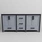 Lexora Home Ziva 72" Double Bathroom Vanity in Dark Grey with 2 cm White Quartz Top and Rectangular Sinks, , large