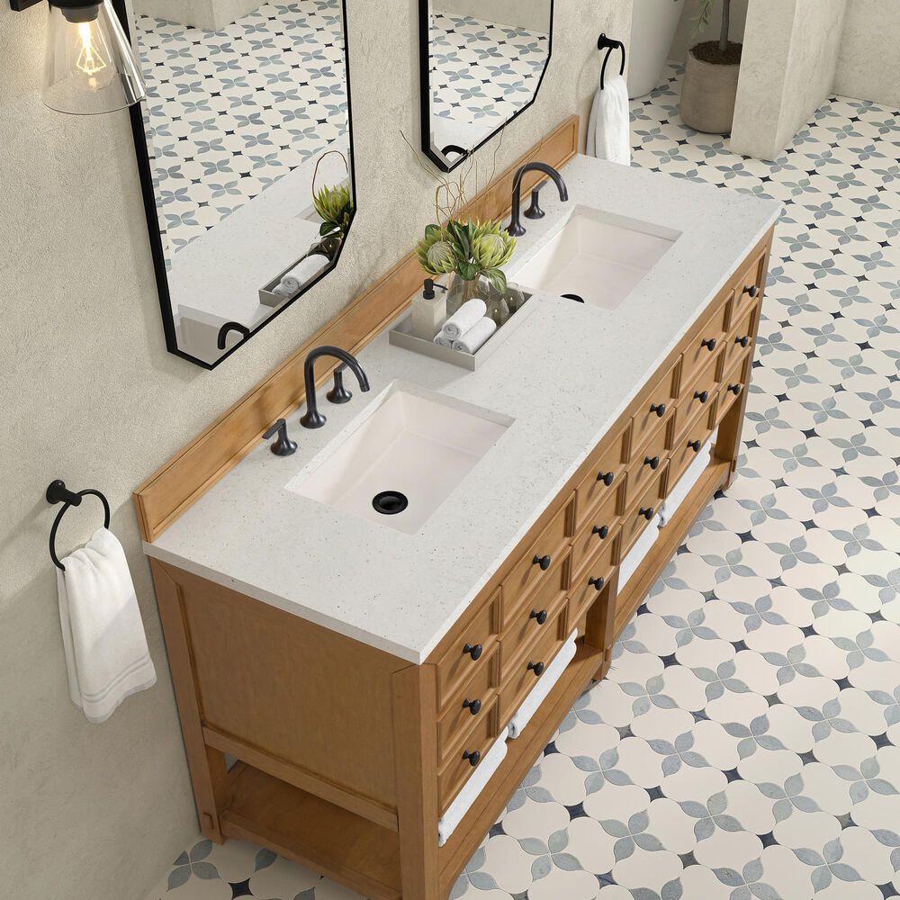 James Martin Malibu 72&quot; Double Bathroom Vanity in Amber Birch with 3 cm Lime Delight Quartz Top and Rectangular Sinks, , large