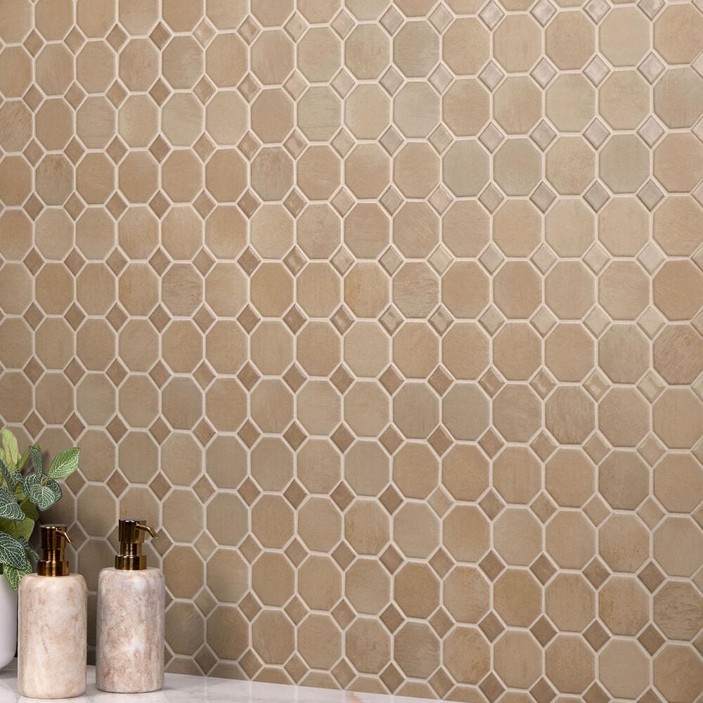 Dal-Tile Relicca Foxed 12" x 12" Octagon Dot Ceramic Mosaic Sheet, , large