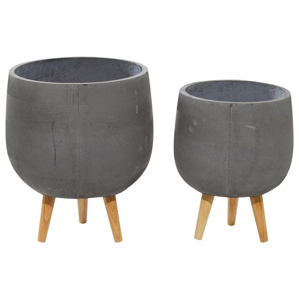 Maple and Jade Farmhouse Round Planter in Gray and Brown &#40;Set of 2&#41;, , large