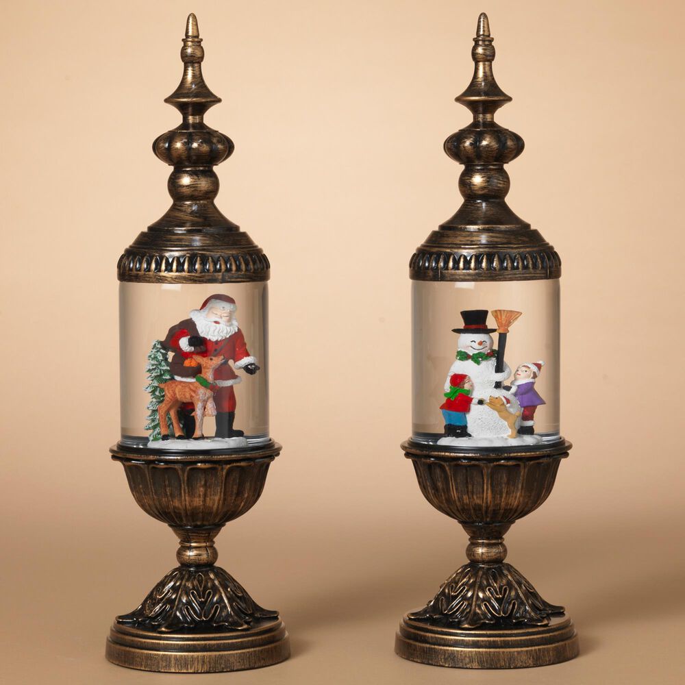 The Gerson Company 15&quot;H Battery-Operated Lighted Holiday Spinning Water Globe Lantern in Brown &#40;Set of 2&#41;, , large