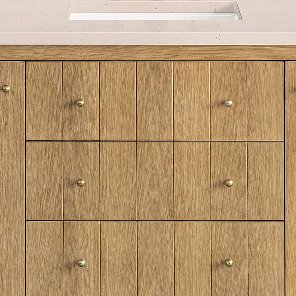 James Martin Vanities Hudson 60&quot; Single Bathroom Vanity in Light Natural Oak with 3 cm Eternal Marfil Quartz Top and Rectangular Sink, , large