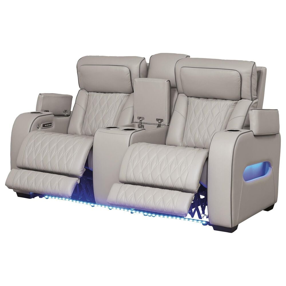 Ashley Boyington Power Reclining Loveseat with Console in Gray, , large