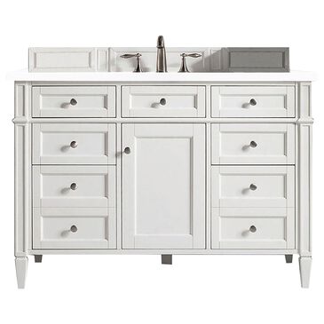 James Martin Brittany 48" Single Bathroom Vanity in Bright White with 3 cm White Zeus Quartz Top and Rectangular Sink, , large