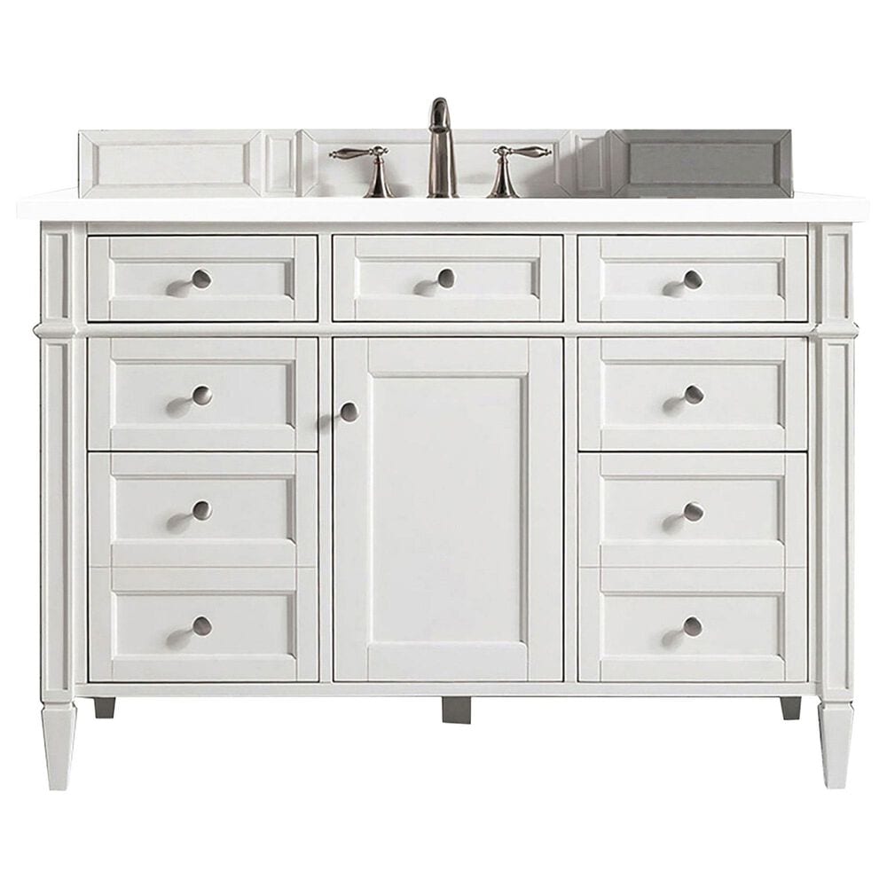James Martin Brittany 48" Single Bathroom Vanity in Bright White with 3 cm White Zeus Quartz Top and Rectangular Sink, , large