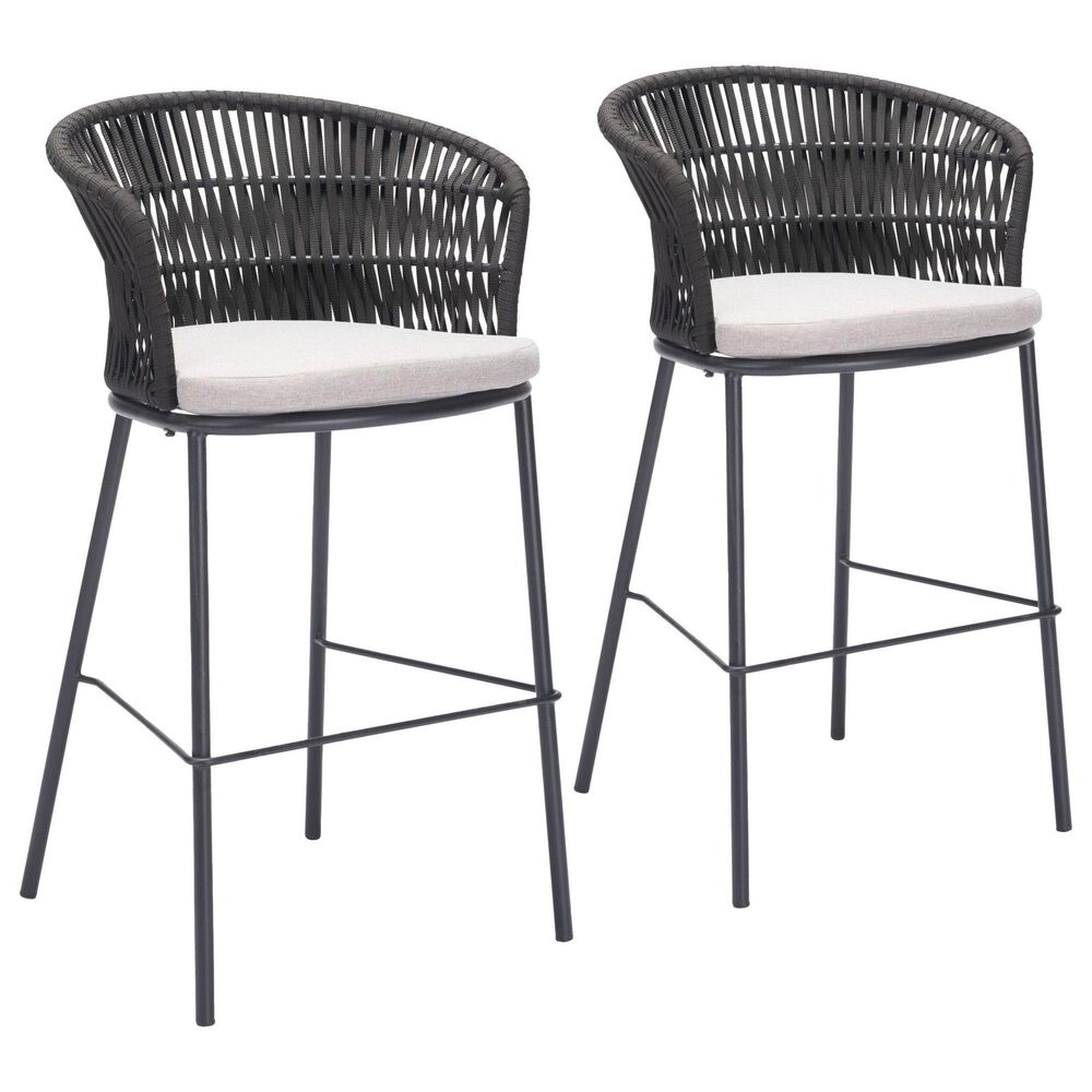Zuo Modern Freycinet Patio Barstool with Black Frame in Gray (Set of 2), , large