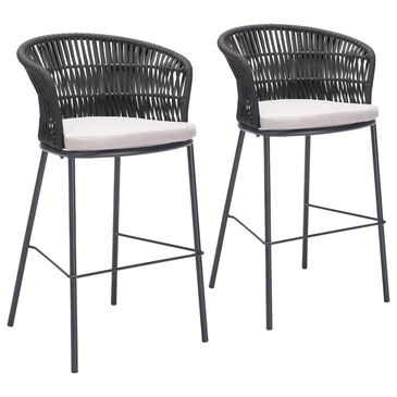 Zuo Modern Freycinet Patio Barstool with Black Frame in Gray (Set of 2), , large