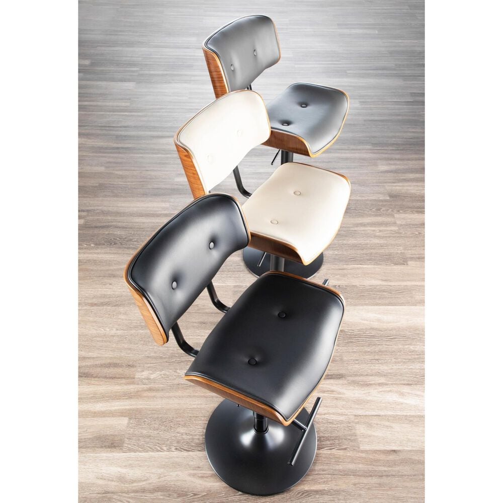 Lumisource Lombardi Swivel Adjustable Barstool with Grey Cushion in Black and Walnut, , large