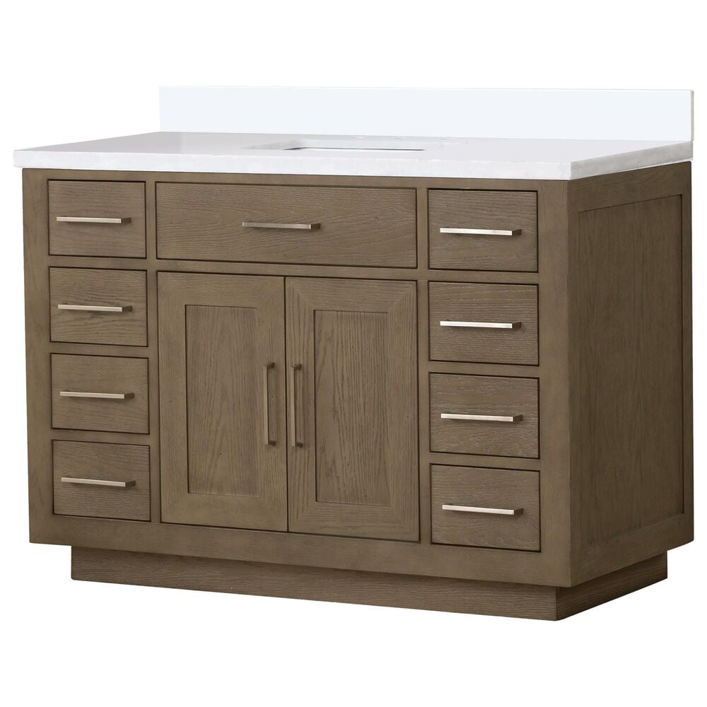 Lexora Home Abbey 48" Single Bathroom Vanity in Grey Oak with 2 cm White Quartz Top and Rectangular Sink, , large