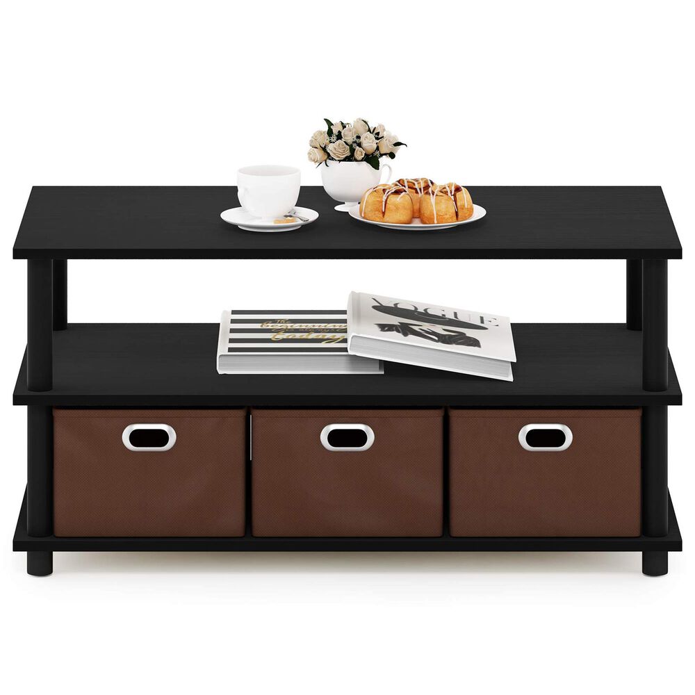 HOMLUX 2-Tier Turn-N-Tube Coffee Table with Bin Drawers in Black Oak, , large