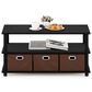 HOMLUX 2-Tier Turn-N-Tube Coffee Table with Bin Drawers in Black Oak, , large