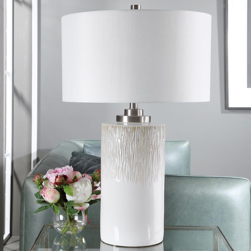 Uttermost Georgios Table Lamp in Aged White and Brushed Nickel, , large