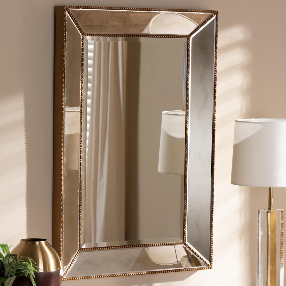 Baxton Studio Neva Rectangular Accent Wall Mirror in Antique Gold, , large