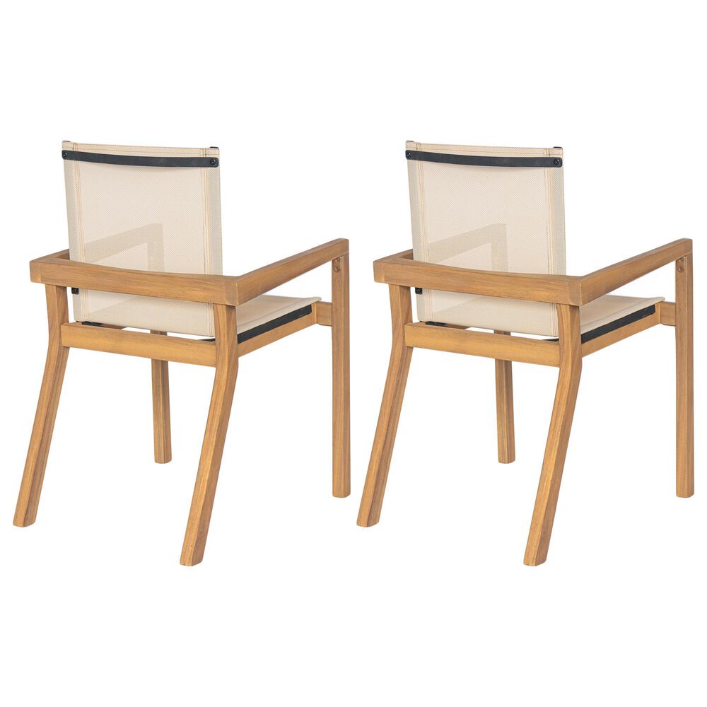Hearth and Haven Belfast Patio Dining Chair with Beige Mesh Sling in Teak &#40;Set of 2&#41;, , large