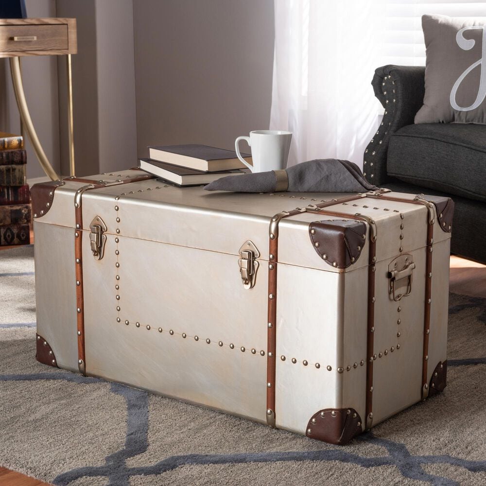 Baxton Studio Bechet Storage Trunk in Silver, , large