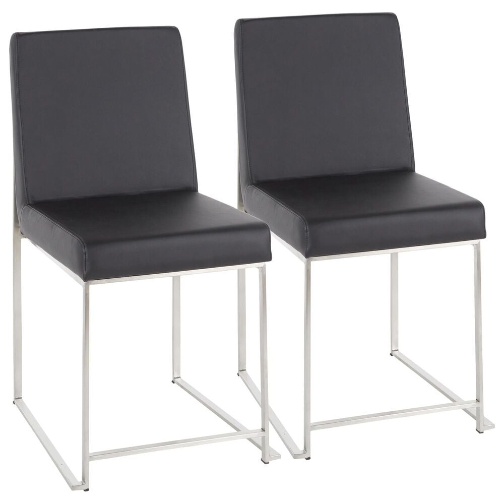 Lumisource Fuji Side Chair with Black Faux Leather Cushion in Brushed Stainless Steel (Set of 2), , large