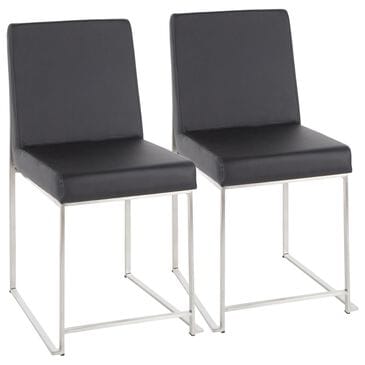 Lumisource Fuji Side Chair with Black Faux Leather Cushion in Brushed Stainless Steel (Set of 2), , large