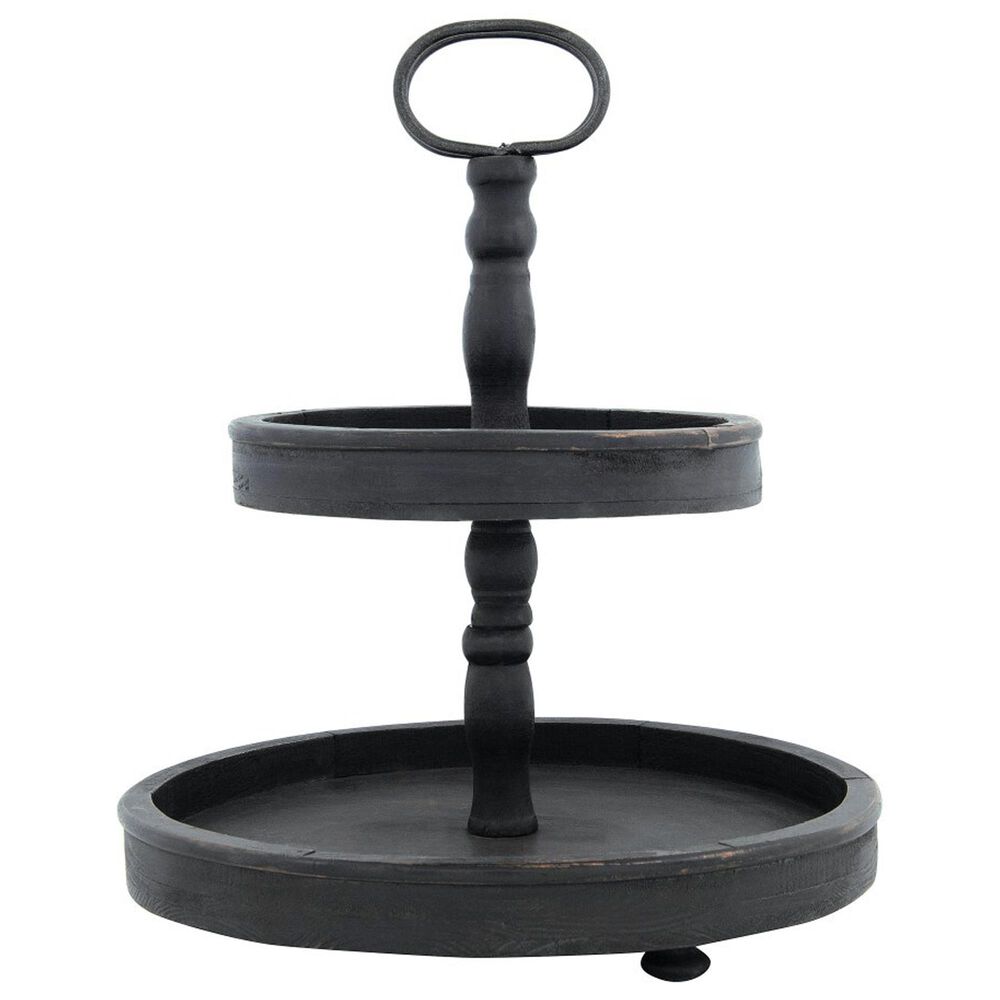 Creative Coop 2-Tier Tray with Metal Handle in Distressed Black, , large