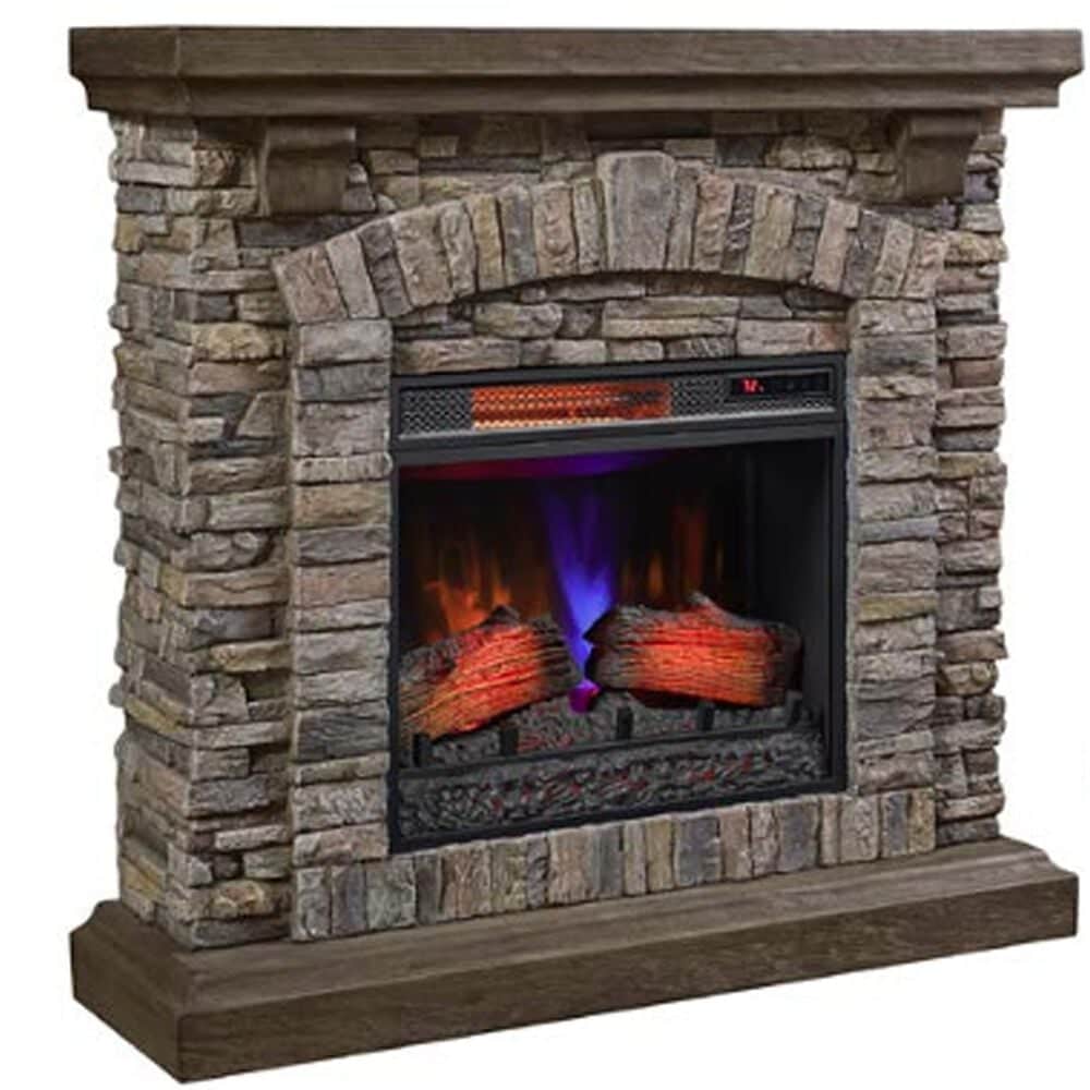 Fabio Flames Montana Mantel Fireplace in Smoky Grey Stone, , large