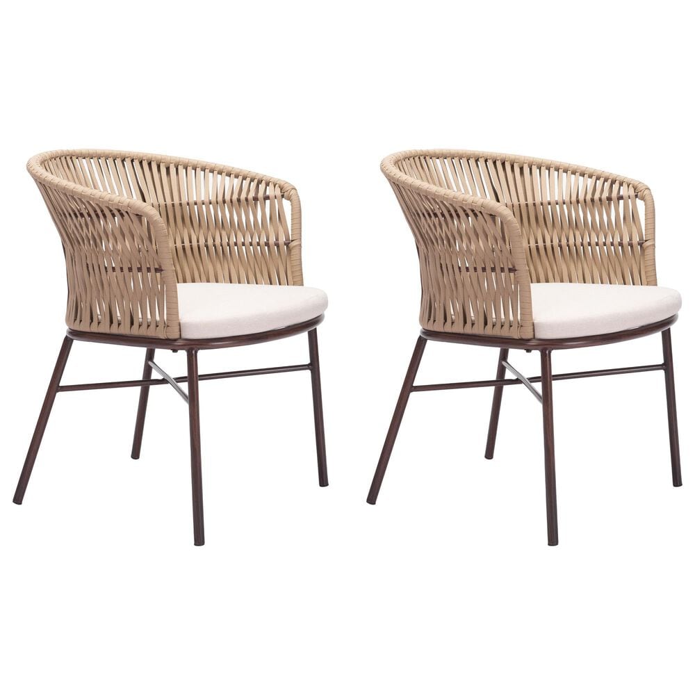 Zuo Modern Freycinet Outdoor Dining Chair with Natural Back in Beige (Set of 2), , large