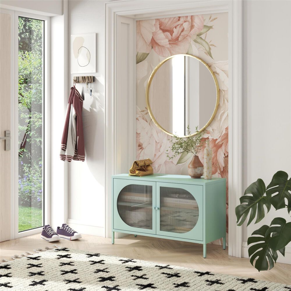 DHP Luna Wide 2-Door Accent Cabinet with Fluted Glass in Sky Blue, , large