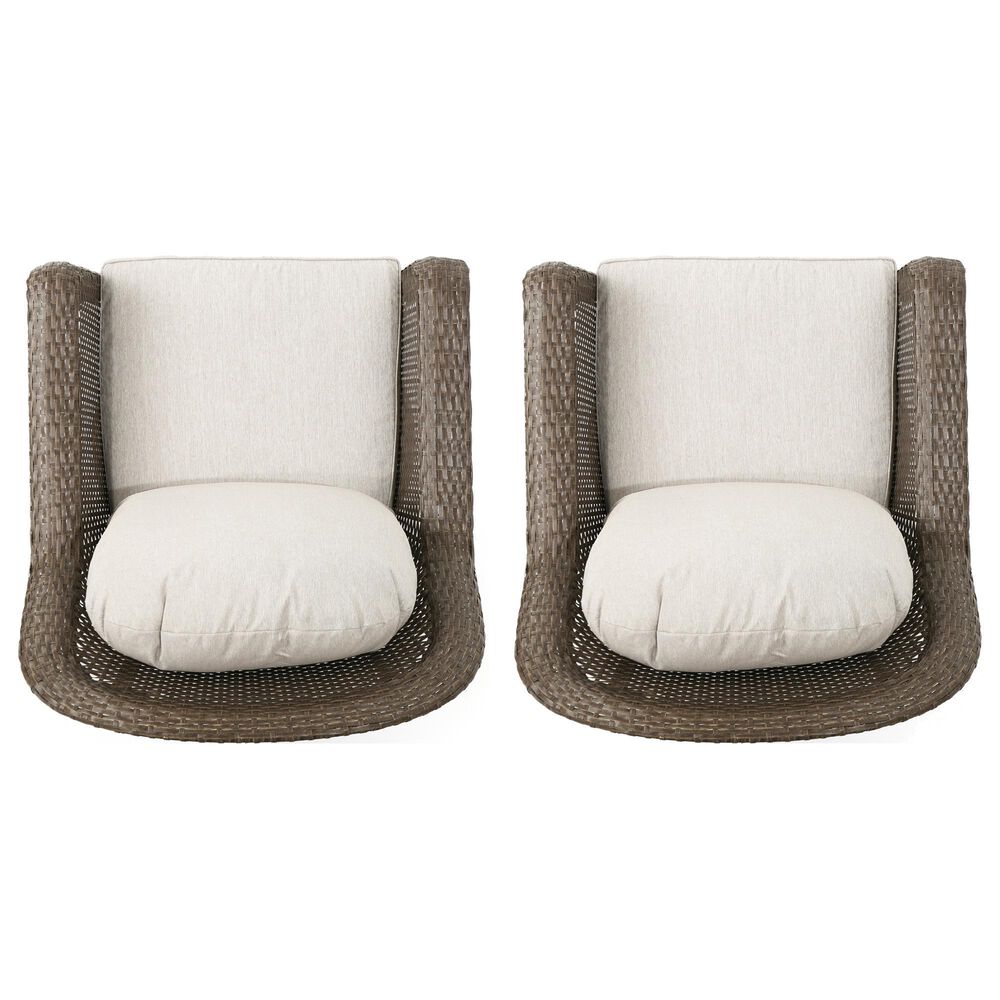 Hearth and Haven Liam Swivel Club Chair with Beige Cushion in Brown &#40;Set of 2&#41;, , large