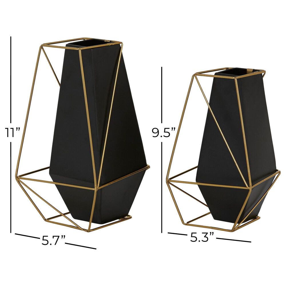 Maple and Jade 11&quot; Geometric Vase in Black and Gold &#40;Set of 2&#41;, , large