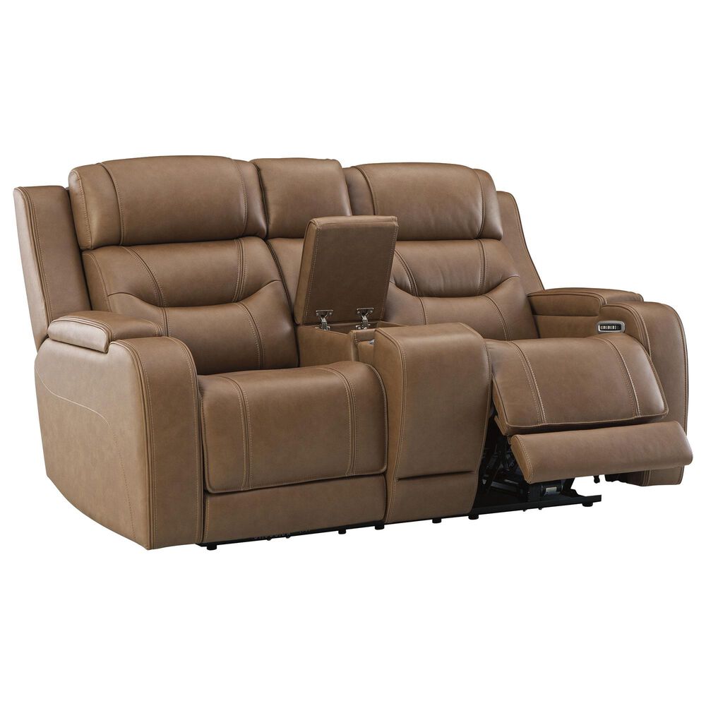 Ashley Knightington Power Reclining Loveseat with Audio Seating in Caramel, , large