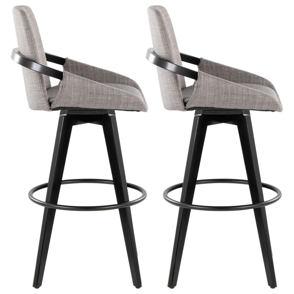 LumiSource Cosmo 30" Swivel Barstool with Grey Upholstery in Black (Set of 2), , large