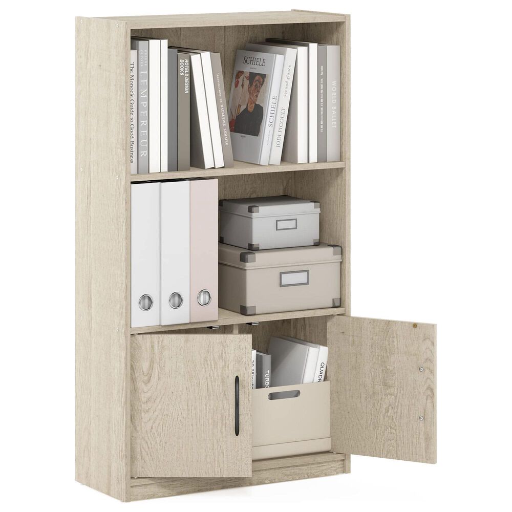 HOMLUX 3-Tier Open Shelf Bookcase with 2-Door Storage Cabinet in Metropolitan Pine, , large