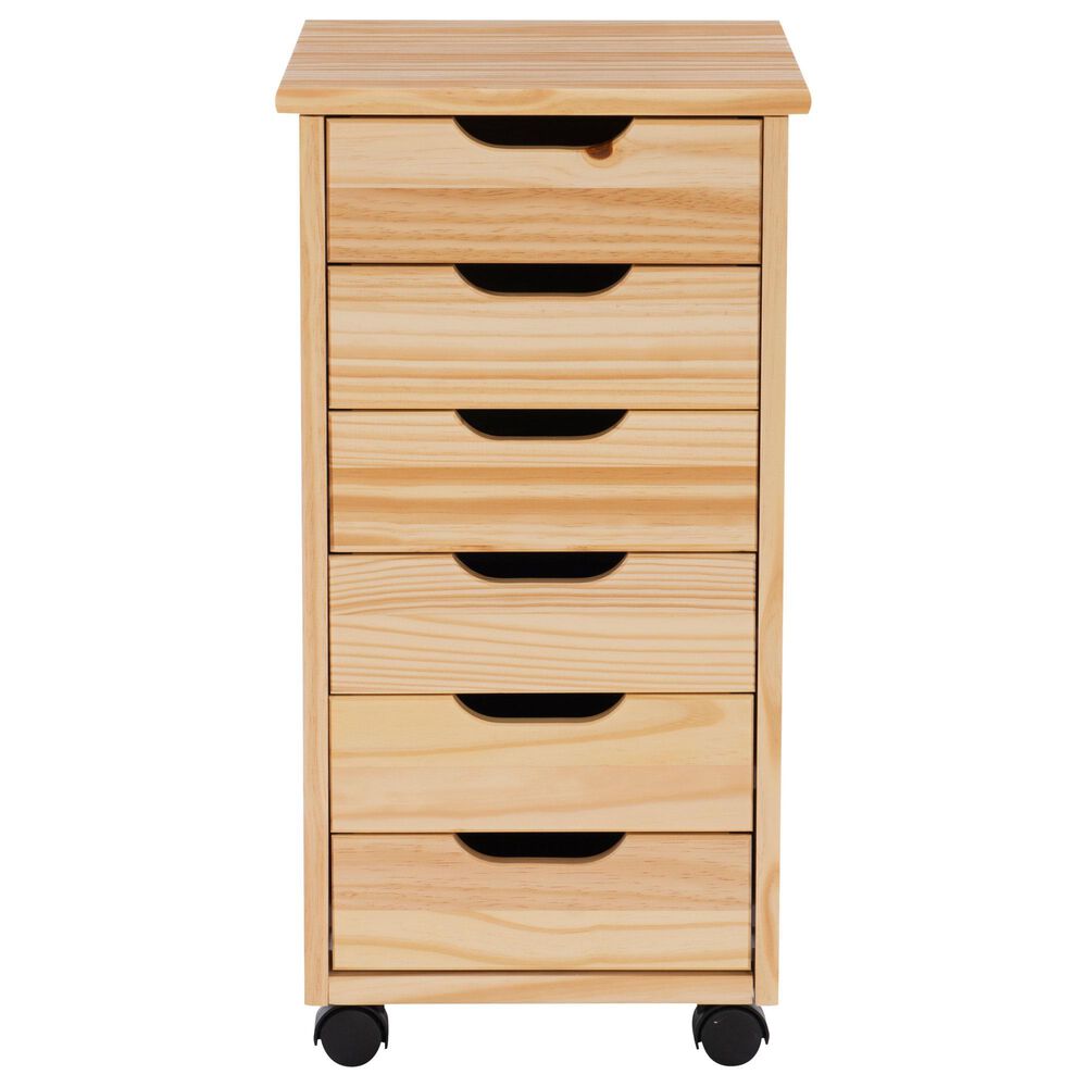 Linon Home Decor Cary 6-Drawer Rolling Cart in Natural, , large