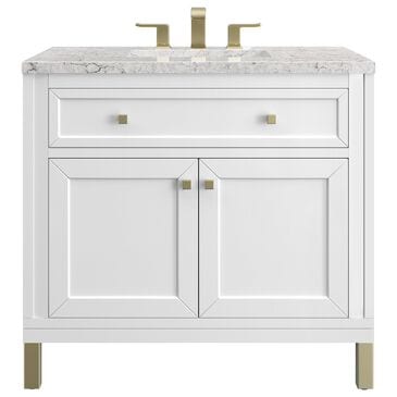 James Martin Vanities Chicago 36" Single Bathroom Vanity in Glossy White with 3 cm Eternal Jasmine Pearl Quartz Top and Rectangular Sink, , large