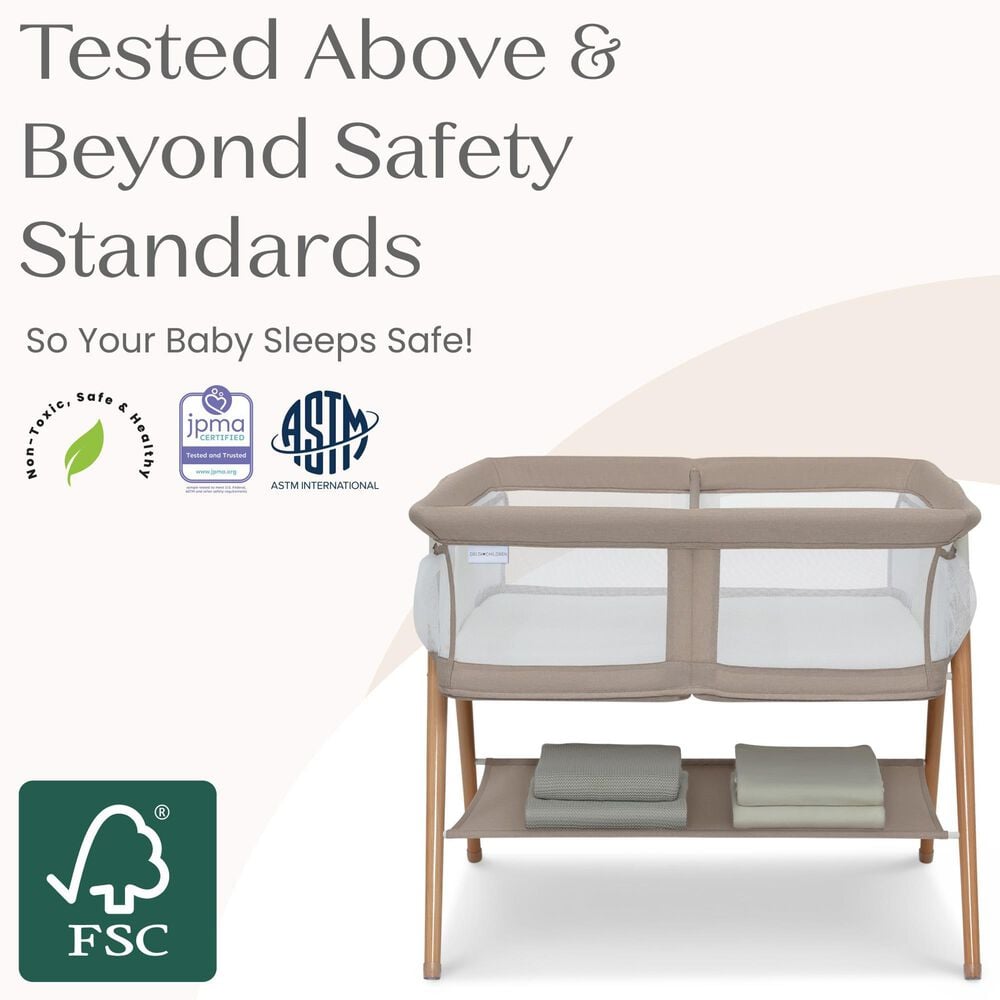 Delta Children Bondi Beechwood Twin Bassinet in Tan, , large