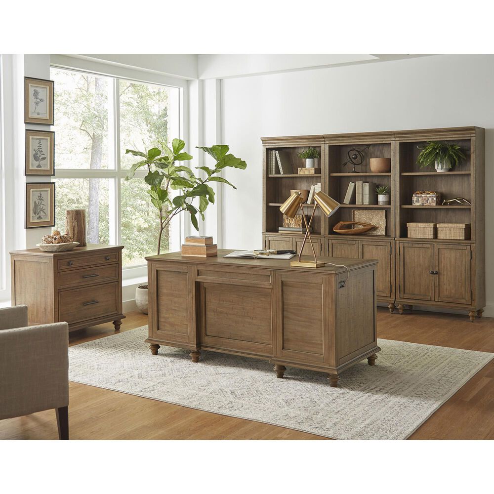 Riva Ridge Hensley 3-Piece Executive Desk with Door Bookcase and Combo File Set in Honey, , large