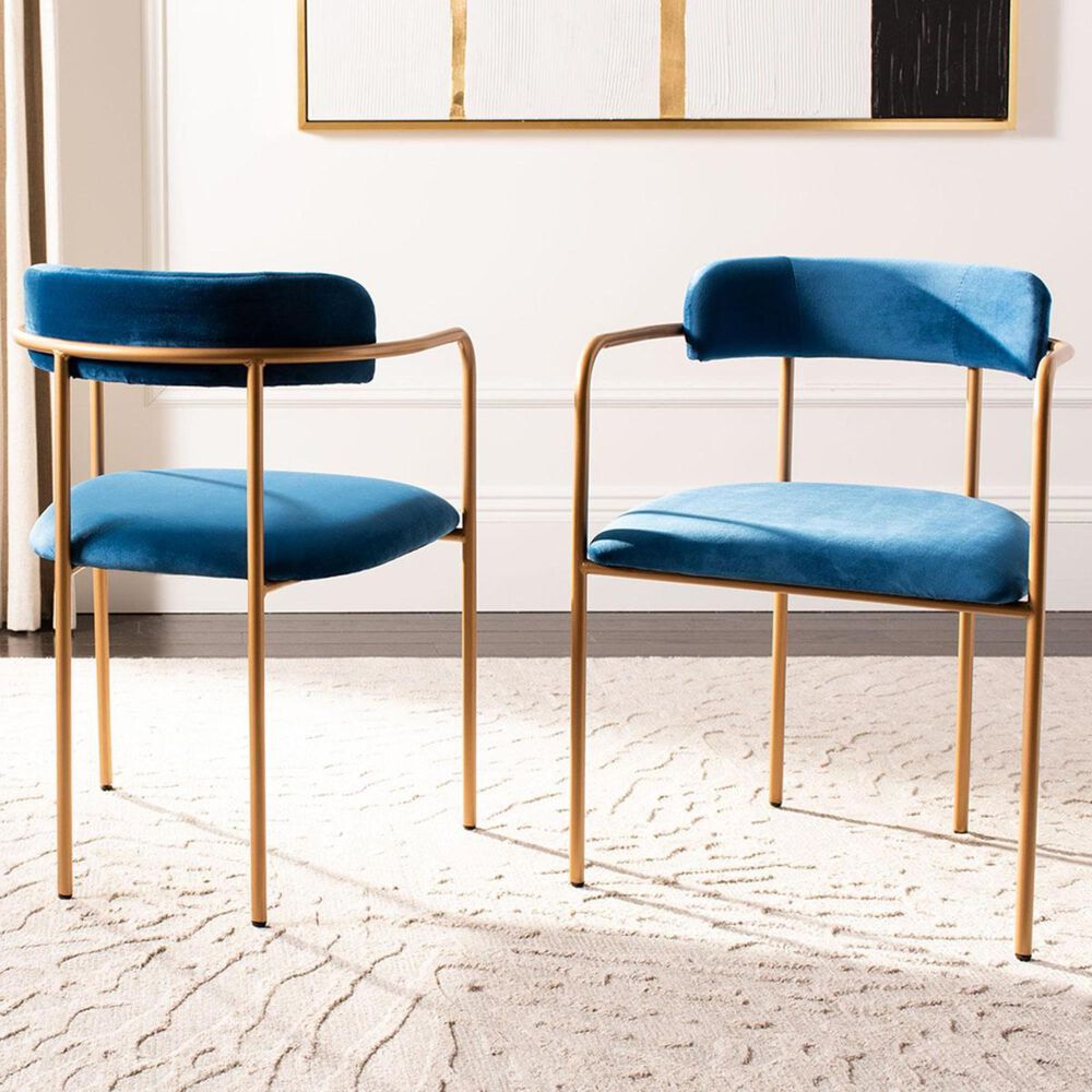 Safavieh Camille Barrel Back Chair in Navy and Gold (Set of 2), , large