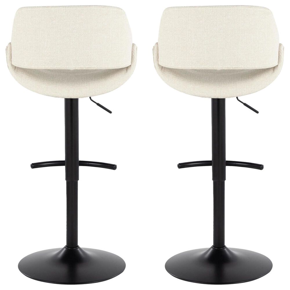 LumiSource Fabrico Swivel Adjustable Bar Stool with Cream Noise Fabric Upholstery and Rounded T Footrest in Black (Set of 2), , large
