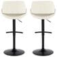LumiSource Fabrico Swivel Adjustable Bar Stool with Cream Noise Fabric Upholstery and Rounded T Footrest in Black (Set of 2), , large