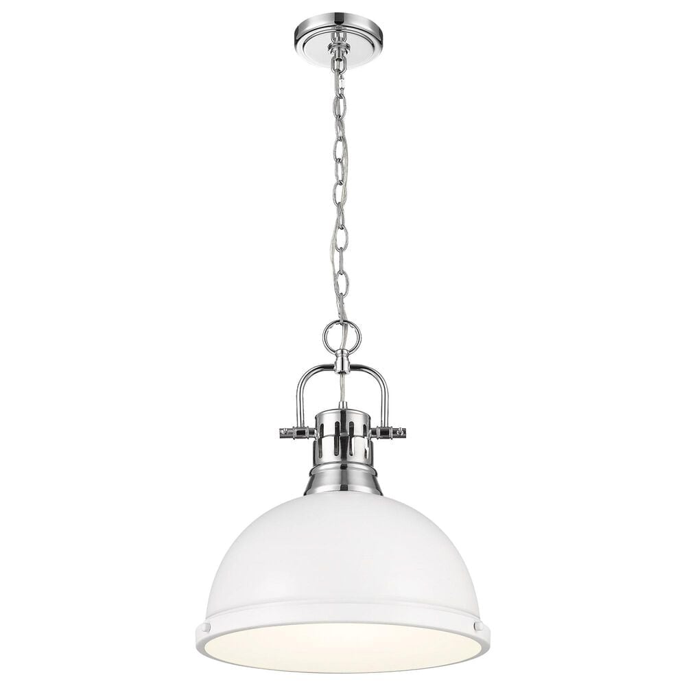 Golden Lighting Duncan 1-Light Pendant with Chain and Matte White Shade in Chrome, , large
