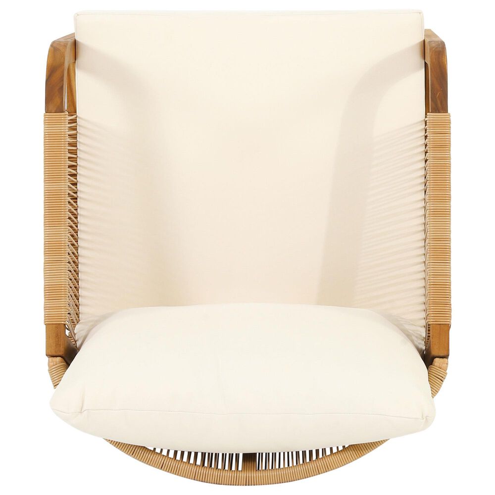 Hearth and Haven Outdoor Deep Seating Club Chair with Beige Cushions and Faux Rattan Accent in Brown, , large