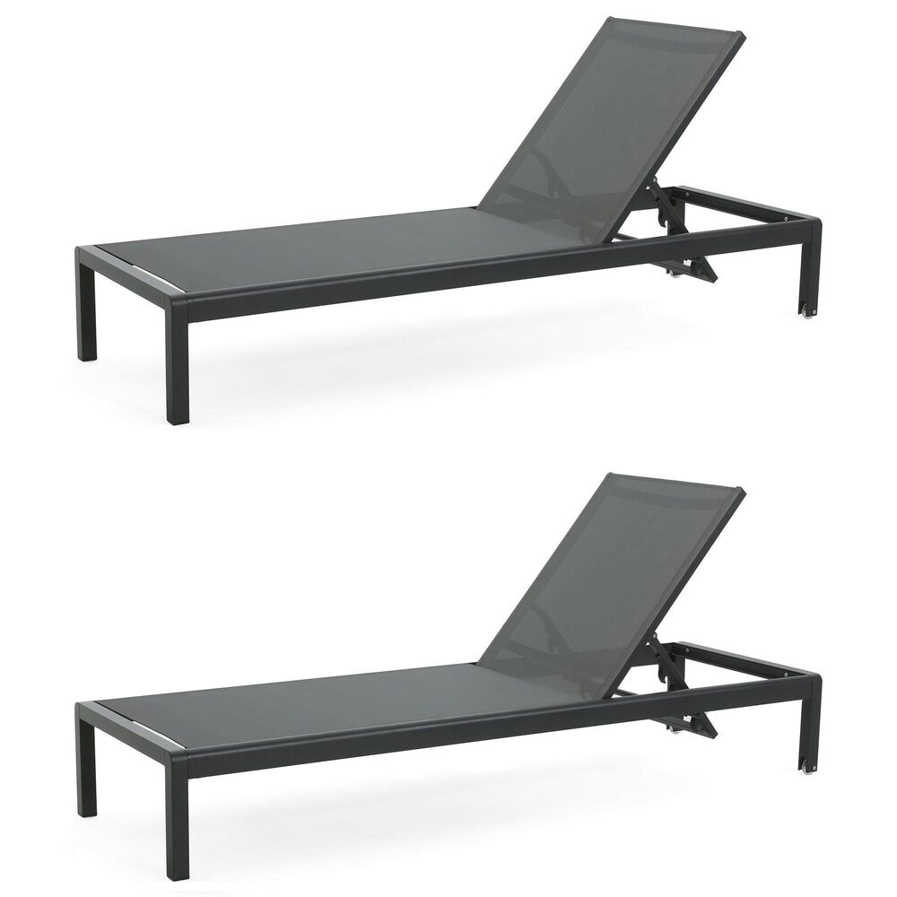 Hearth and Haven Cape Coral Outdoor Chaise Lounge with Adjustable Backrest and Wheels in Black and Gray &#40;Set of 2&#41;, , large