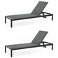 Hearth and Haven Cape Coral Outdoor Chaise Lounge with Adjustable Backrest and Wheels in Black and Gray (Set of 2), , large