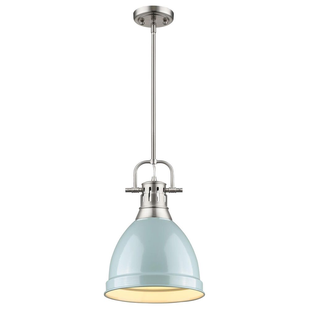 Golden Lighting Duncan 1-Light Small Pendant with Rod and Seafoam Shade in Pewter, , large