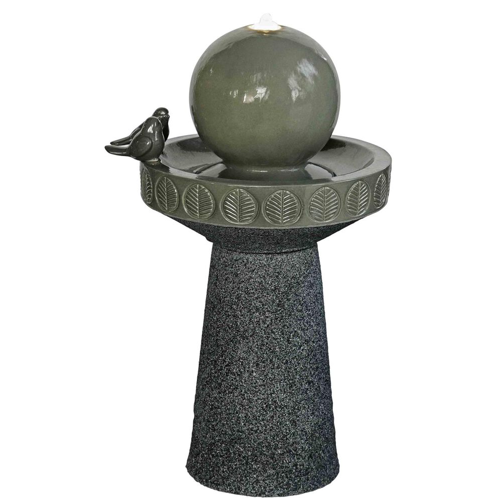 Alfresco Home Globe Ceramic Fountain with Lights in Green, , large