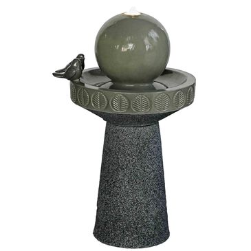 Alfresco Home Globe Ceramic Fountain with Lights in Green, , large