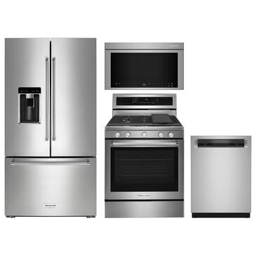 KitchenAid 4pc Kitchen Package with Refrigerator, Range, Microwave, and Dishwasher in Stainless Steel, , large
