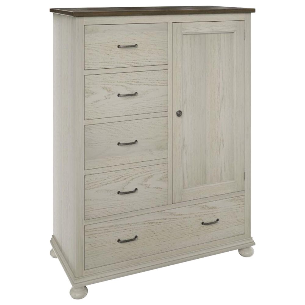 Troyer Ridge Furniture Hickory Grove 5 Drawer Gentleman"s Chest in White Stain, Glaze and Gunsmoke, , large