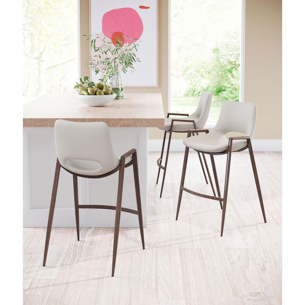 Zuo Modern Desi Counter Chair in Beige/Dark Brown &#40;Set of 2&#41;, , large