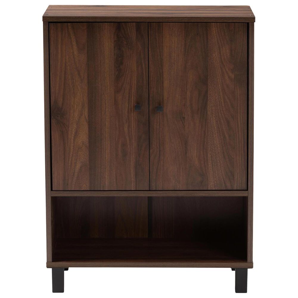Baxton Studio Rossin 2-Door Entryway Shoe Storage Cabinet with Open Bottom Shelf in Walnut, , large